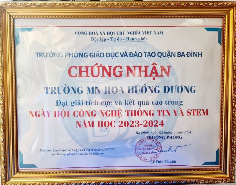 Thành tích của Trường Mầm non Hoa Hướng Dương Đào Tấn